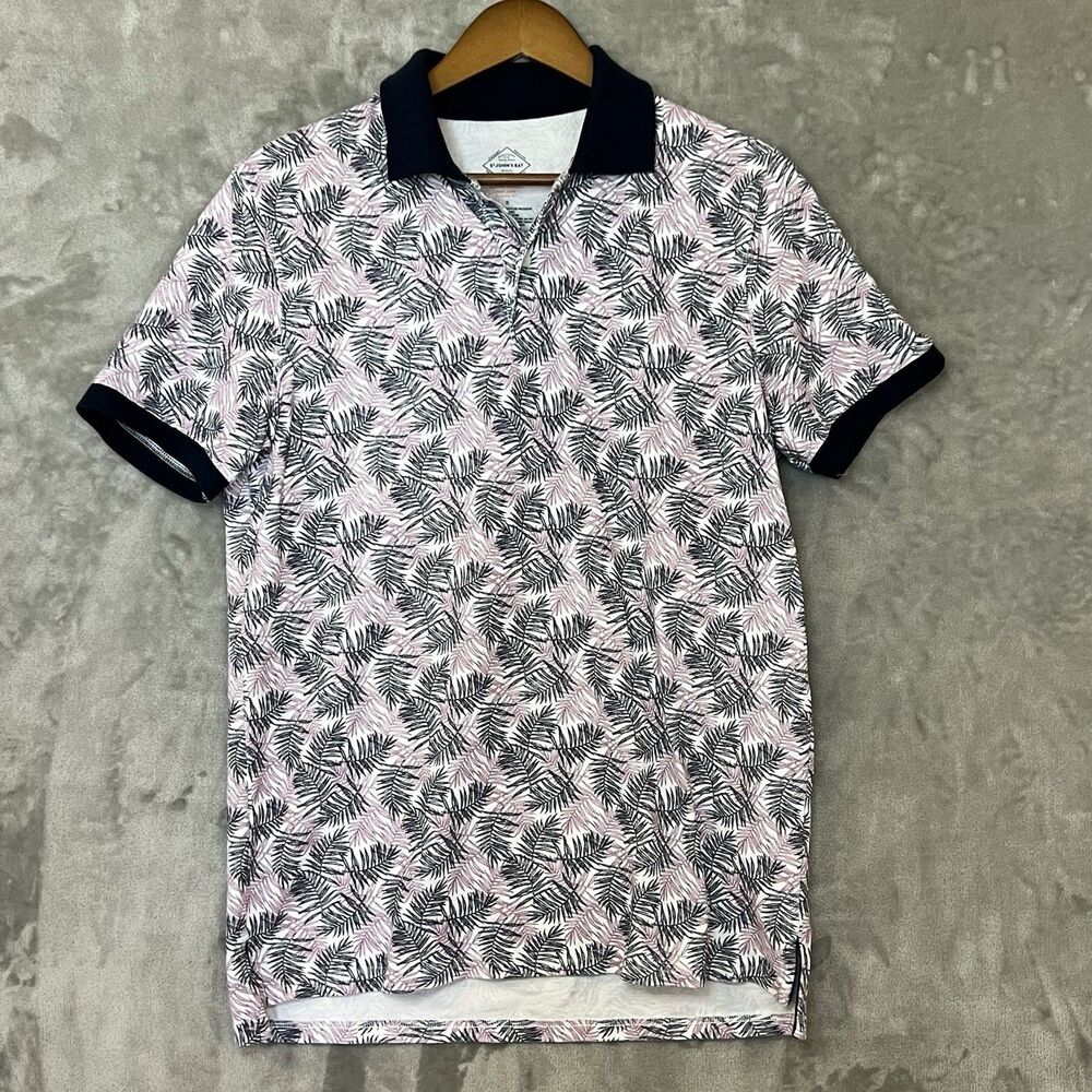 St John's Bay Men's Palm Leaf Print Polo Shirt Short Sleeve Medium Casual Size S